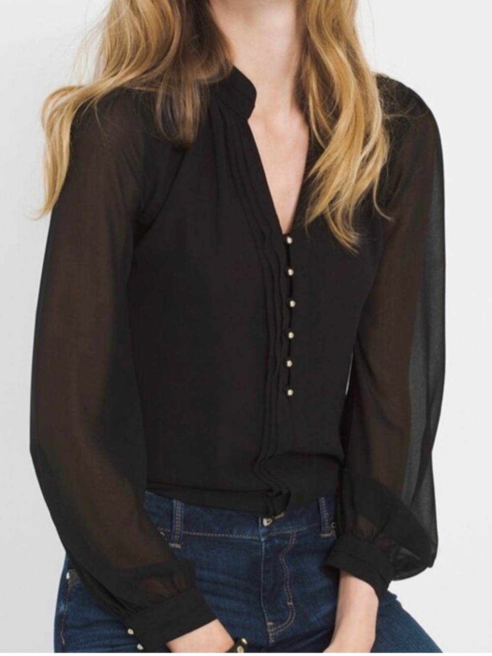 White House Black Market Sheer Long Sleeve Blouse Size 6